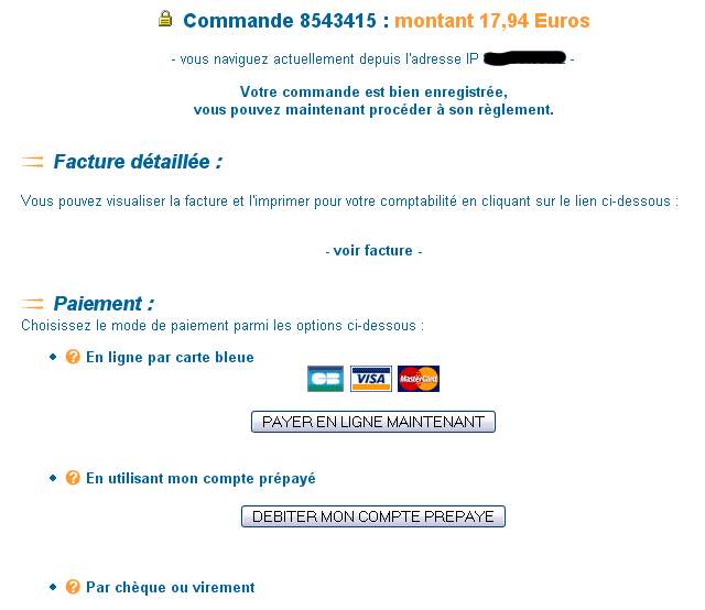 facturation et choix du mode de paiement
